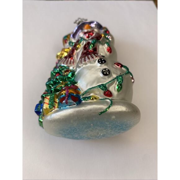 Christopher Radko Snowman Glowman Glass Christmas Tree 5 in Blown Ornament - Picture 3 of 15